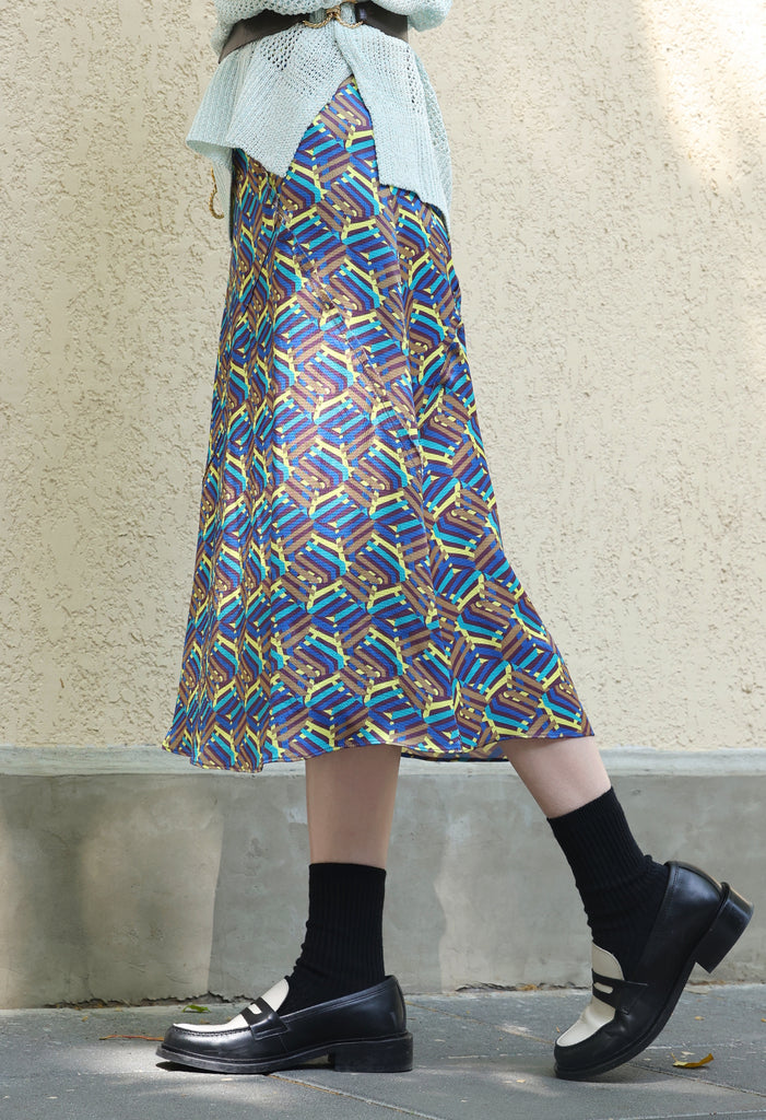 Colourful Stroke Print Layered Waist A-line Airy Midi Skirt