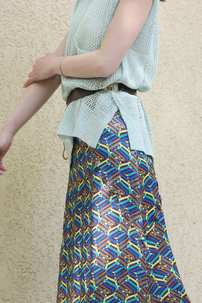 Colourful Stroke Print Layered Waist A-line Airy Midi Skirt