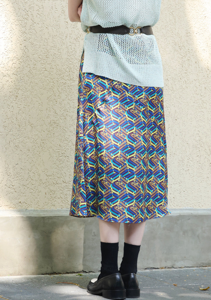 Colourful Stroke Print Layered Waist A-line Airy Midi Skirt