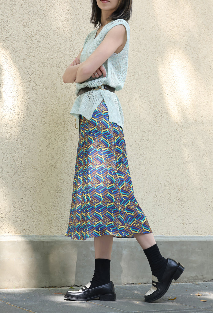 Colourful Stroke Print Layered Waist A-line Airy Midi Skirt