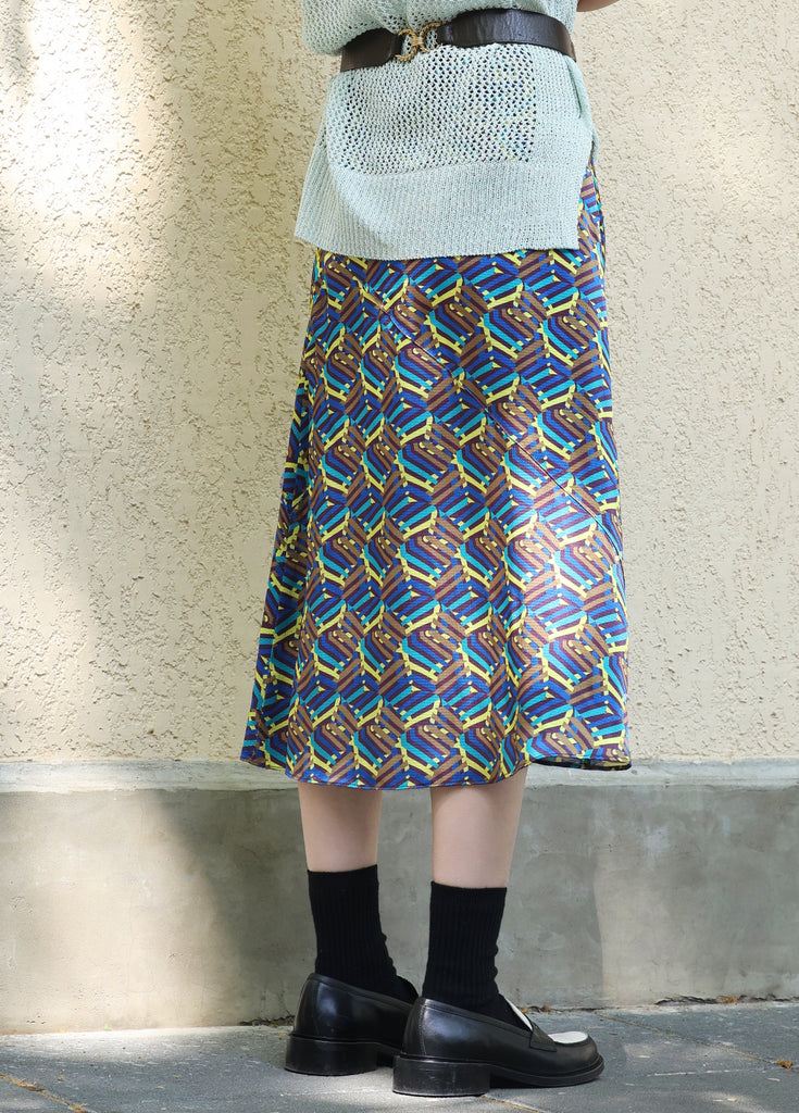 Colourful Stroke Print Layered Waist A-line Airy Midi Skirt
