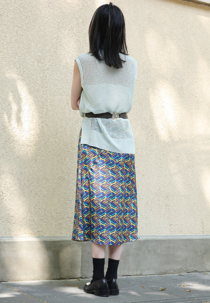 Colourful Stroke Print Layered Waist A-line Airy Midi Skirt
