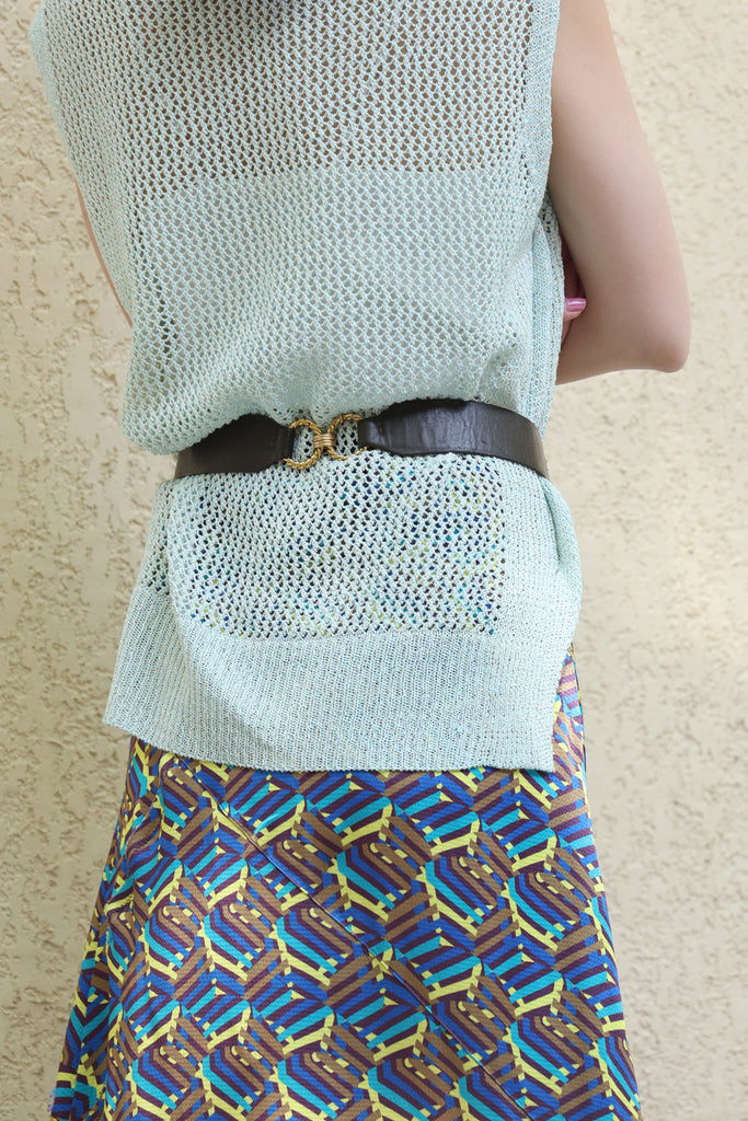 Green V-neck Pocket Detail Side Slits Layering Tank