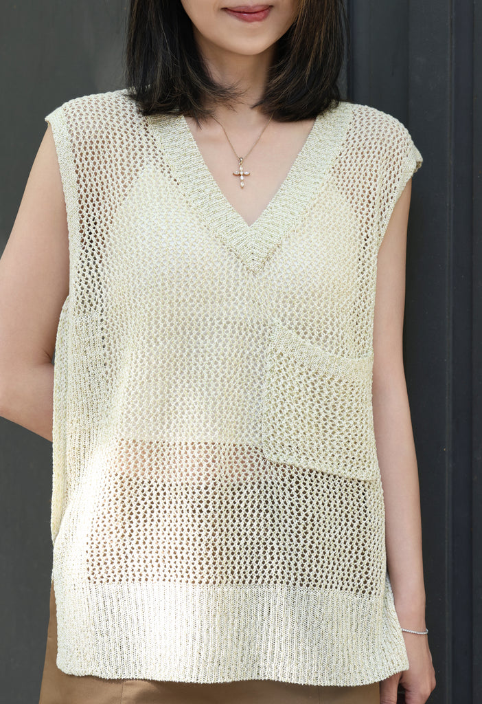 Yellow V-neck Pocket Detail Side Slits Layering Tank