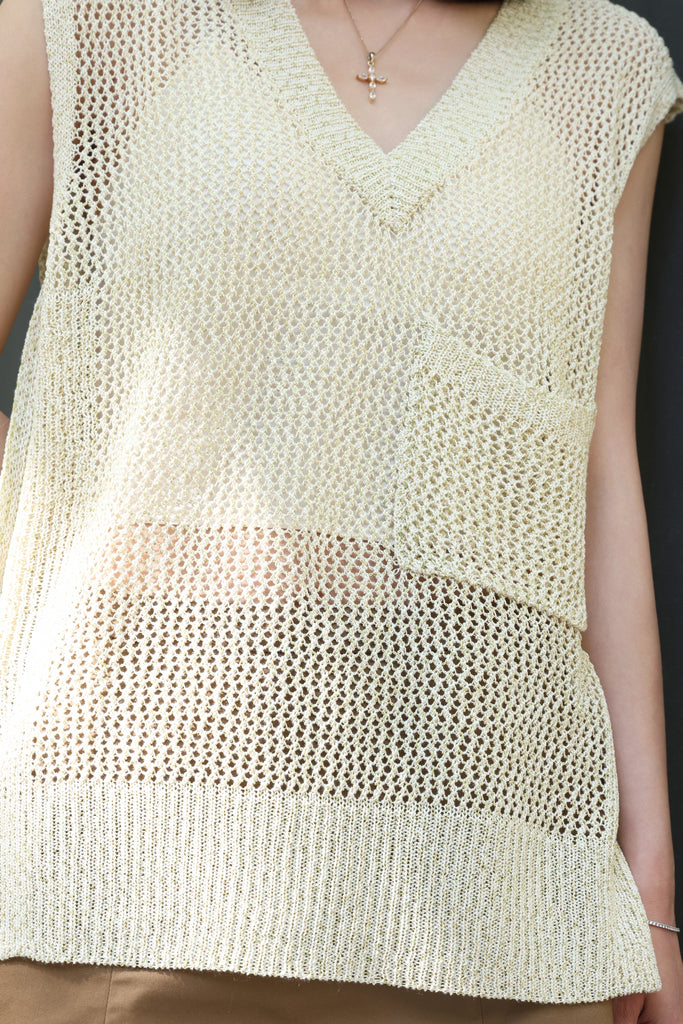 Yellow V-neck Pocket Detail Side Slits Layering Tank