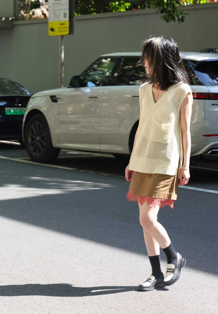 Yellow V-neck Pocket Detail Side Slits Layering Tank