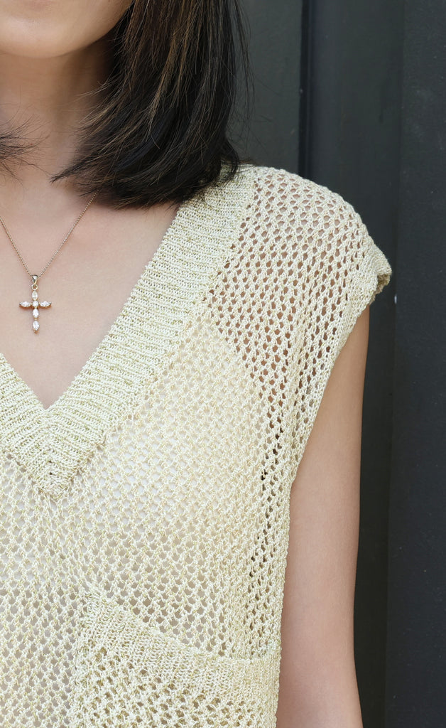 Yellow V-neck Pocket Detail Side Slits Layering Tank