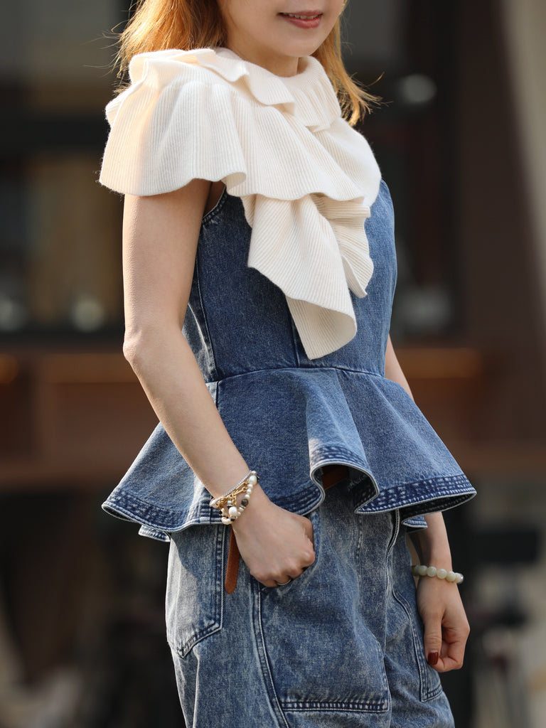 Creamy White Luxe Cashmere Ruffle Collar Wrap