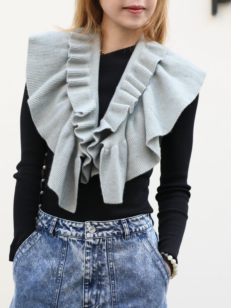 Greyish Green Luxe Cashmere Ruffle Collar Wrap
