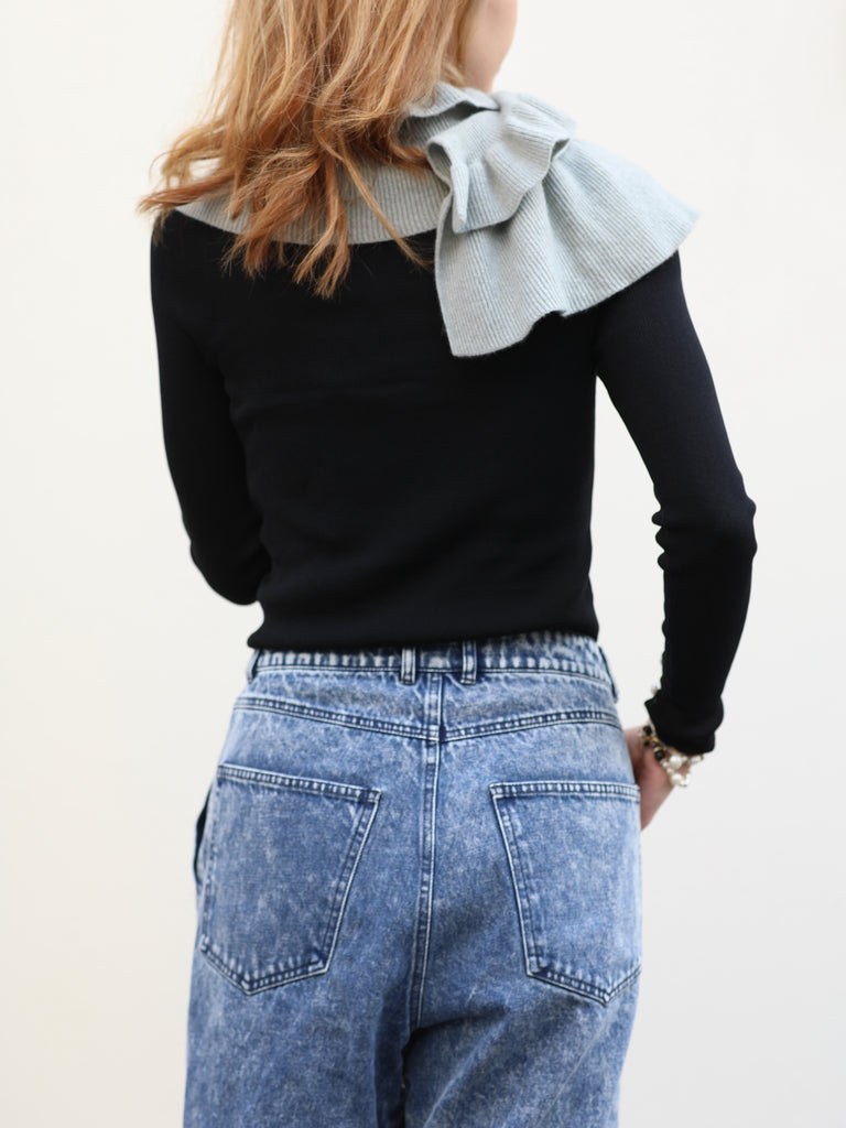 Greyish Green Luxe Cashmere Ruffle Collar Wrap