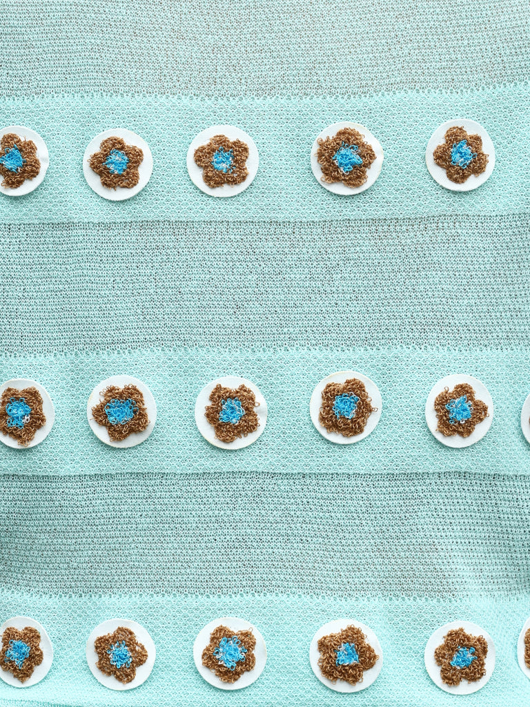 Mint Floral Crochet Appliqué Sheer Knit Button Front Vest