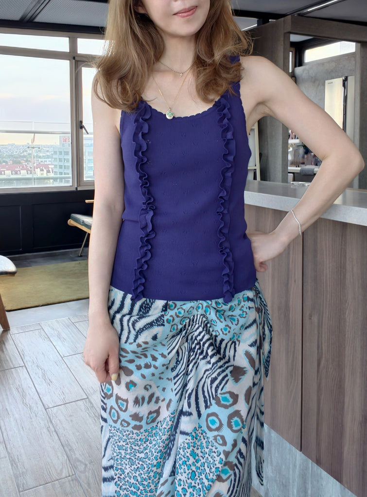 Violet Ash Pointelle Ruffle Trim Knitted Camisole Top
