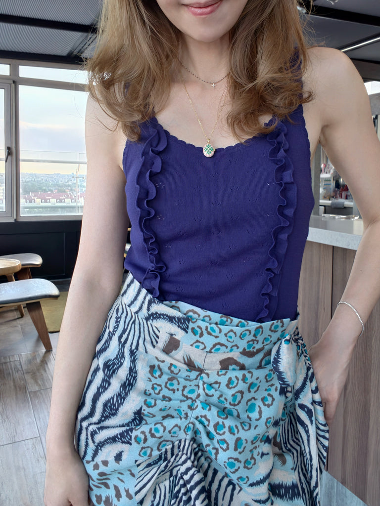 Violet Ash Pointelle Ruffle Trim Knitted Camisole Top