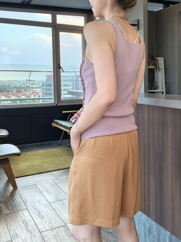Dusty Pink Pointelle Ruffle Trim Knitted Camisole Top