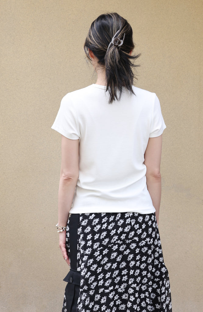 White Soft Cotton Fitted Crew Neck Stretchy Short Sleeve Tee