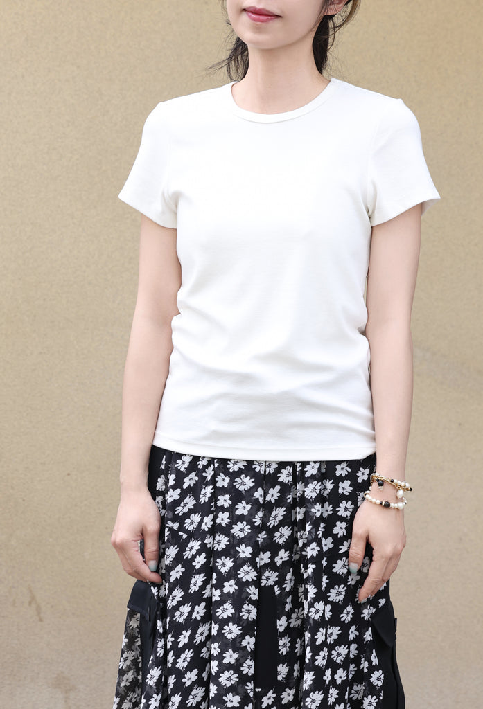 White Soft Cotton Fitted Crew Neck Stretchy Short Sleeve Tee