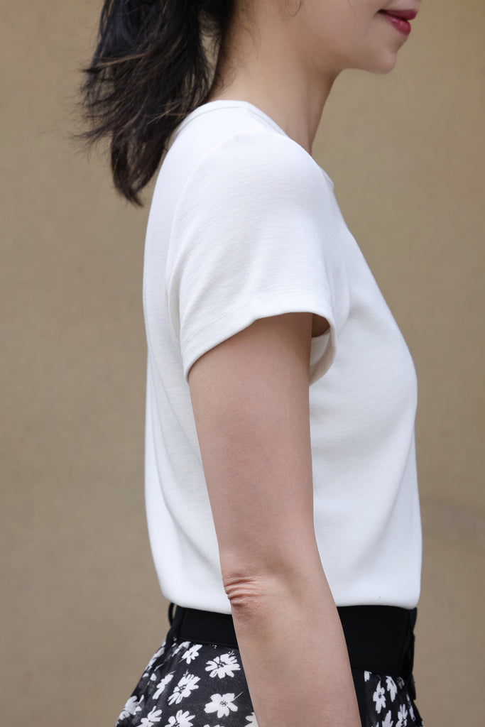 White Soft Cotton Fitted Crew Neck Stretchy Short Sleeve Tee