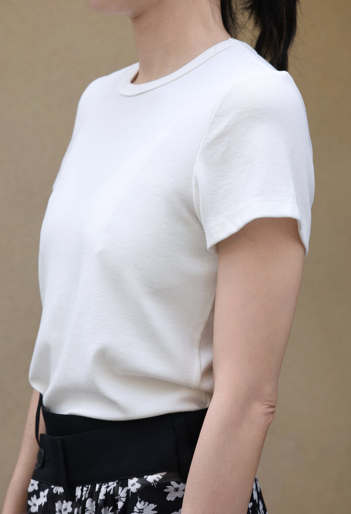 White Soft Cotton Fitted Crew Neck Stretchy Short Sleeve Tee