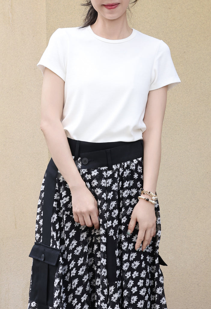 White Soft Cotton Fitted Crew Neck Stretchy Short Sleeve Tee