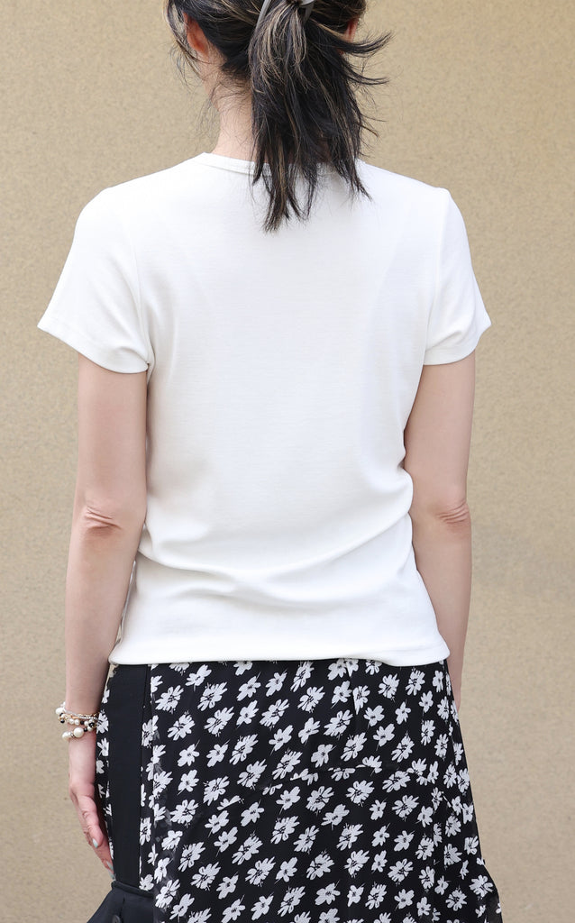 White Soft Cotton Fitted Crew Neck Stretchy Short Sleeve Tee