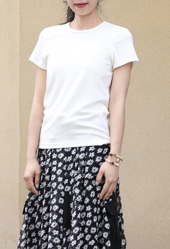 White Soft Cotton Fitted Crew Neck Stretchy Short Sleeve Tee