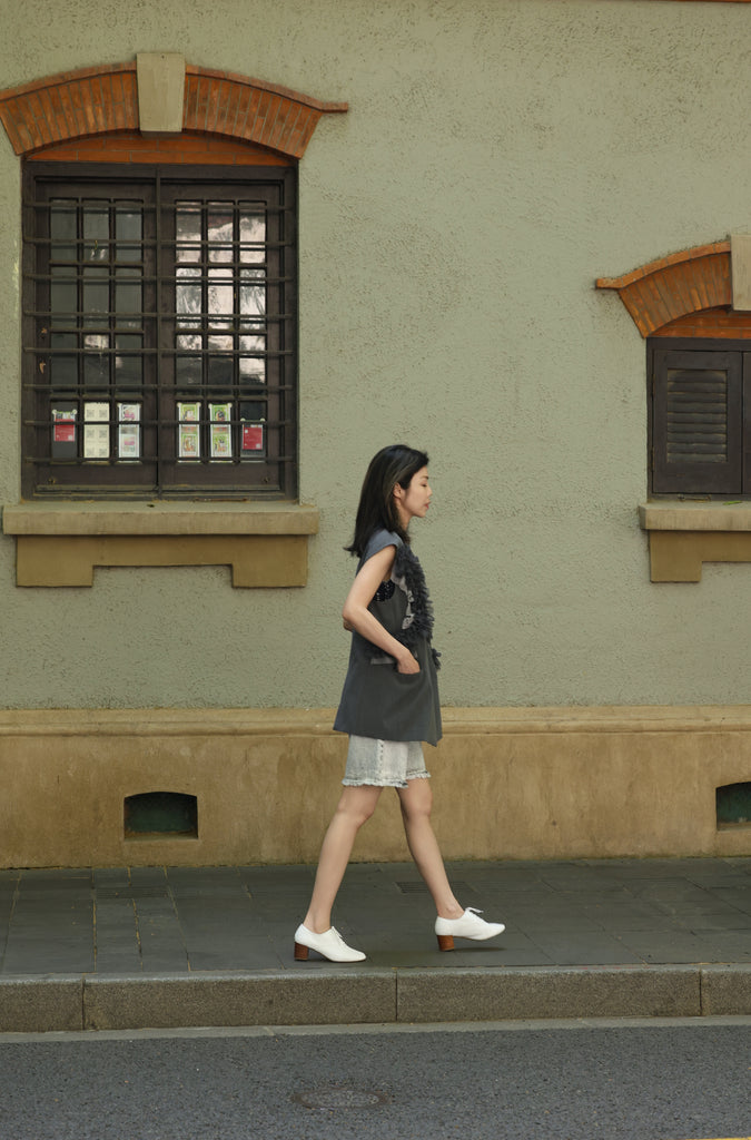 Grey Layered Ruffle Structured Sleeveless Gilet Blazer