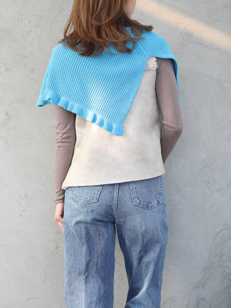 New colour! Bright Blue Ruffle Trims High Neck Knitted Cape Warmer