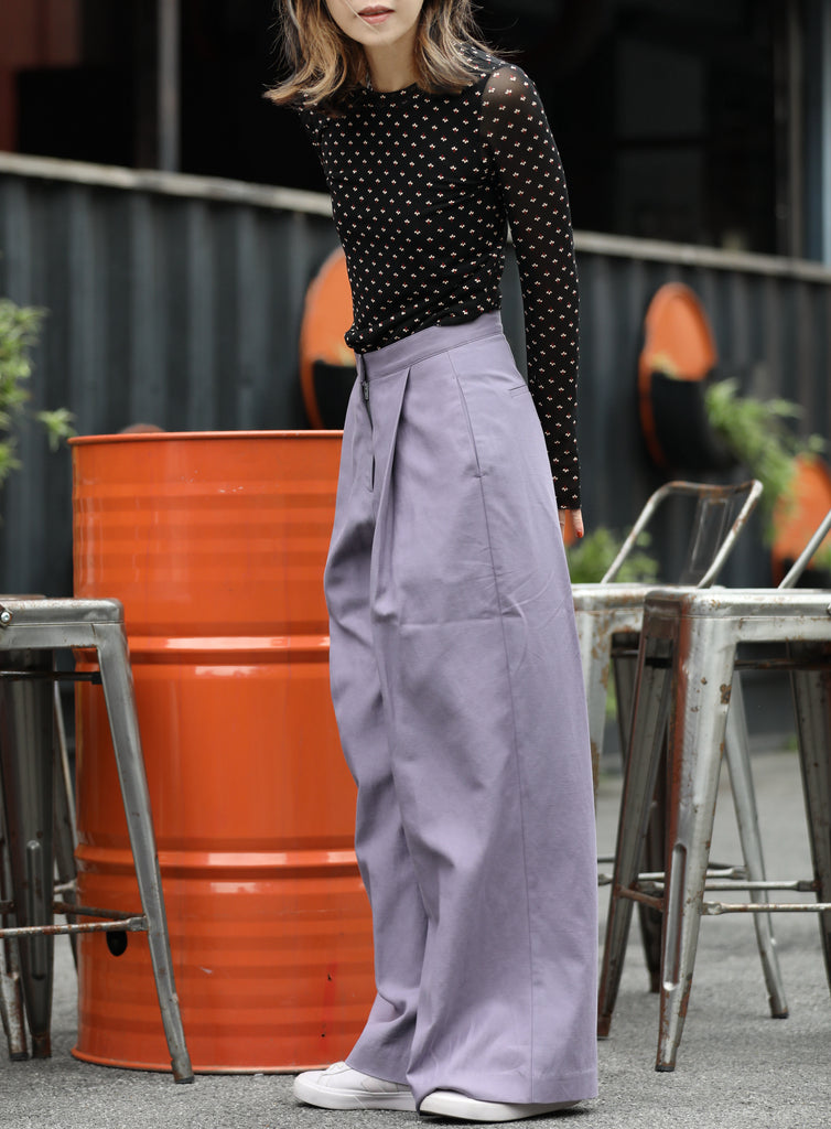 Lavender Purple Pleated Front Wide Leg Trousers
