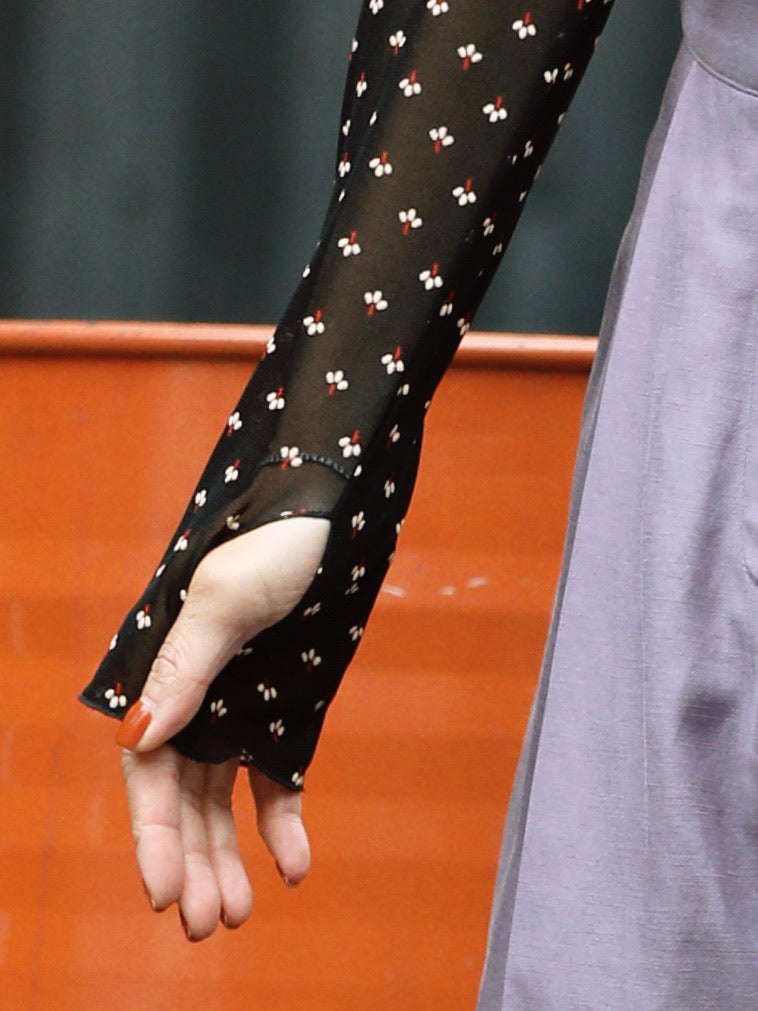 Black Mini Floral Sheer Sleeve Layering Basic Top