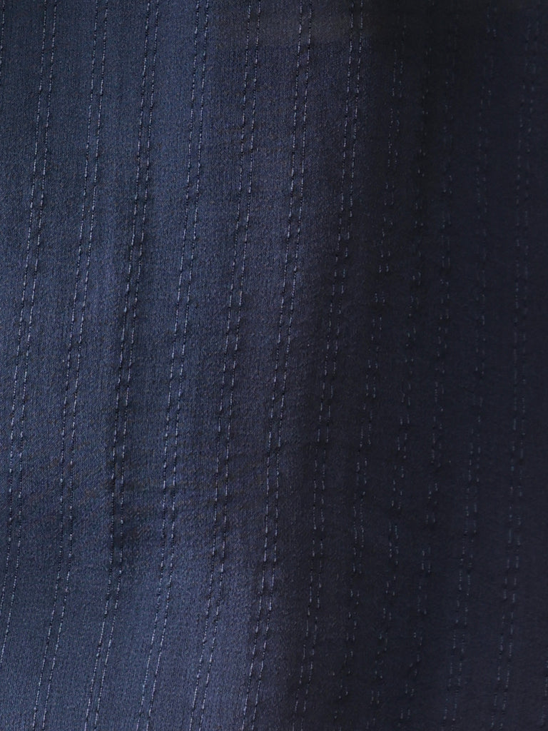 Stripe Textured Tie-Neck Sheer Short Sleeve Blouse