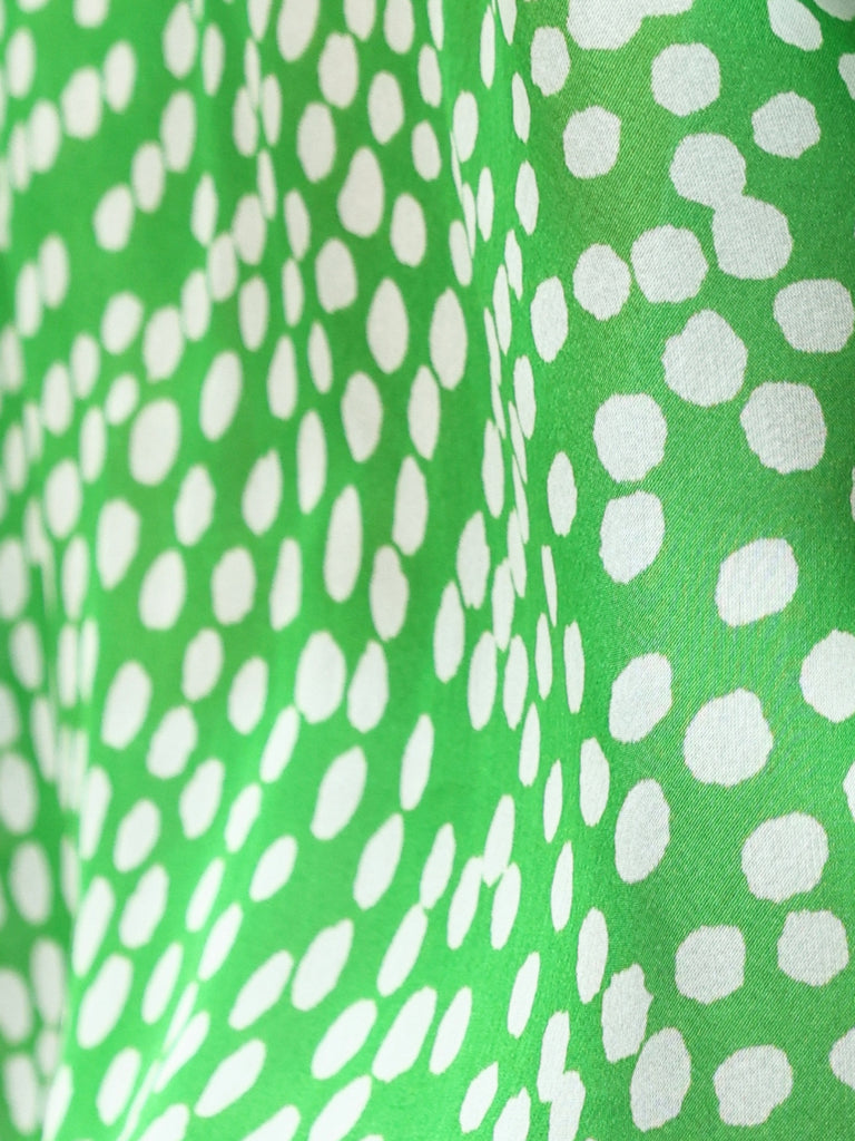 Green Dots Tie-Neck Sheer Short Sleeve Blouse