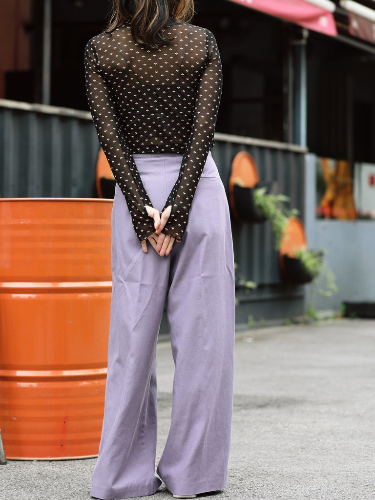 Black Mini Floral Sheer Sleeve Layering Basic Top