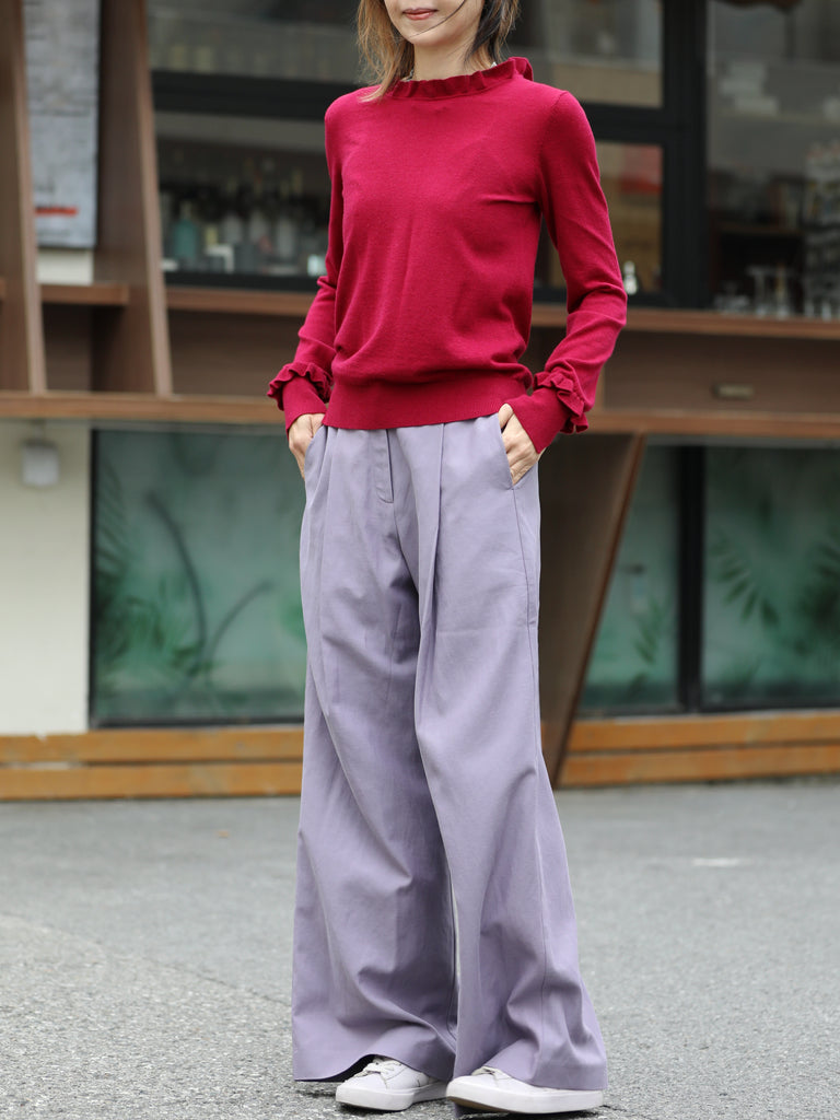 Lavender Purple Pleated Front Wide Leg Trousers