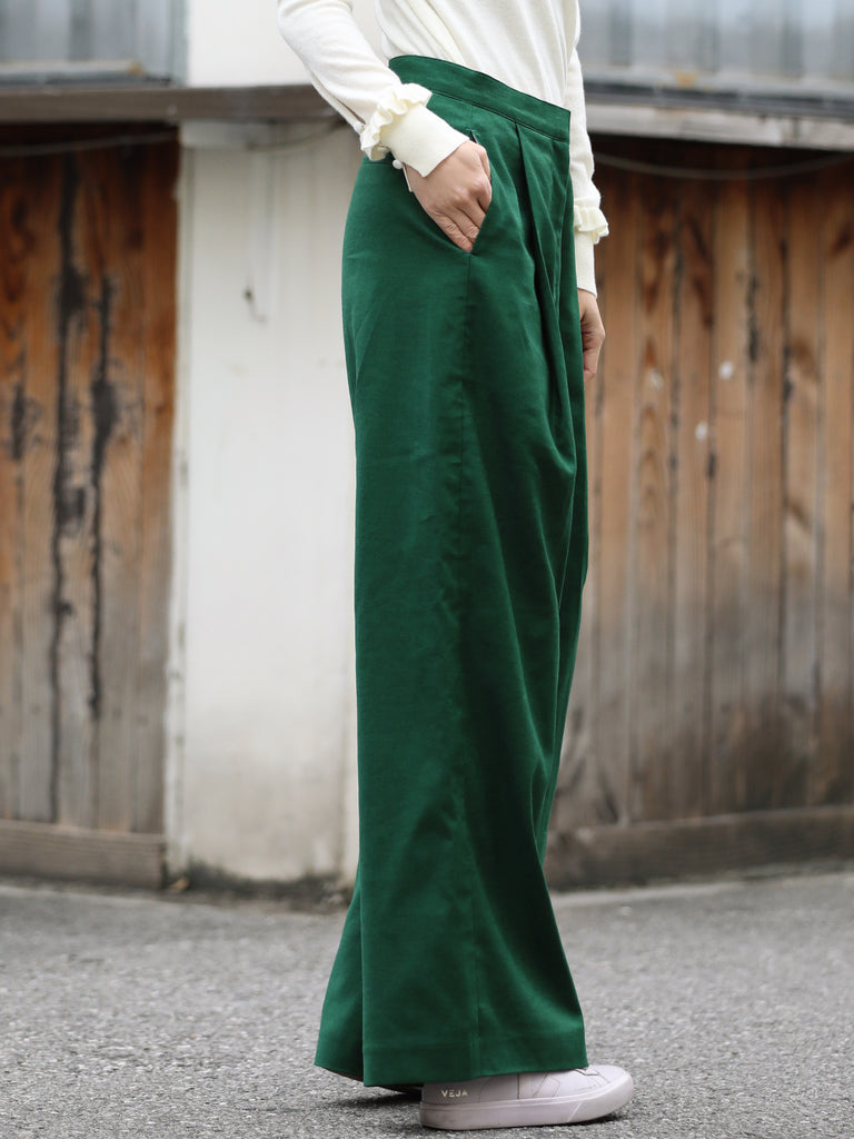 Forest Green Pleated Front Wide Leg Trousers