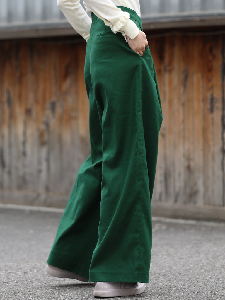 Forest Green Pleated Front Wide Leg Trousers