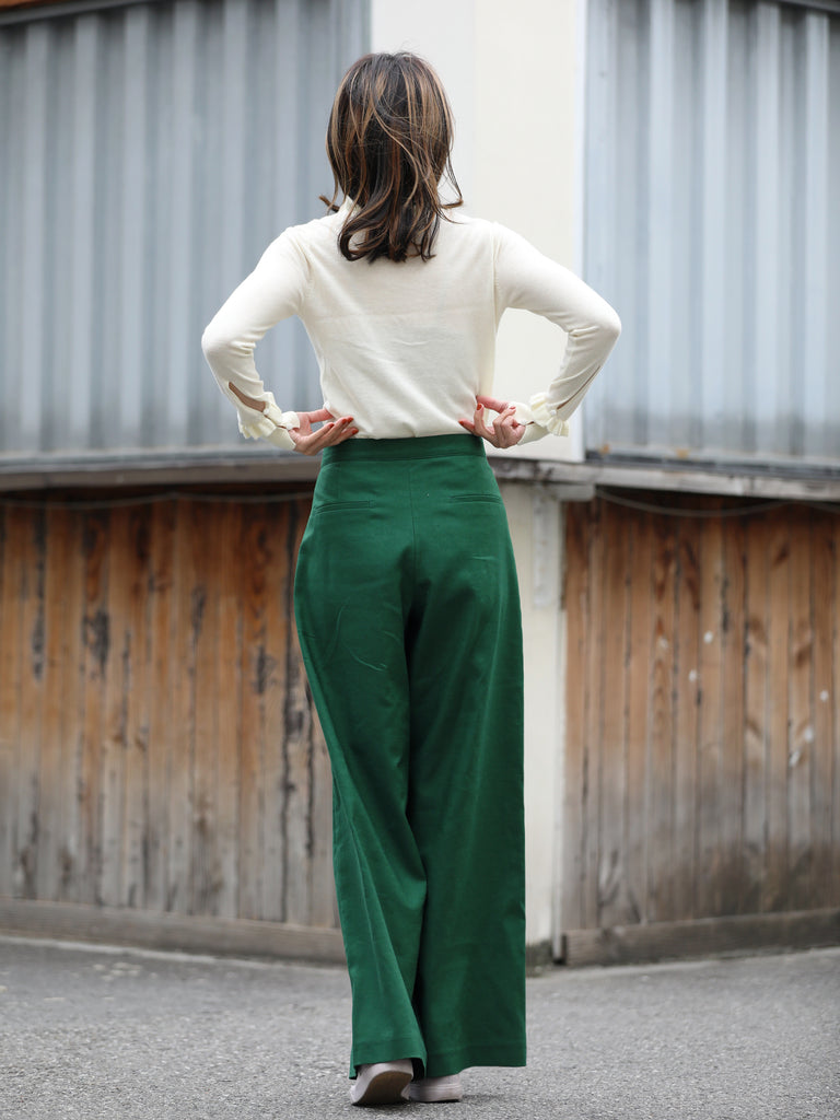 Forest Green Pleated Front Wide Leg Trousers
