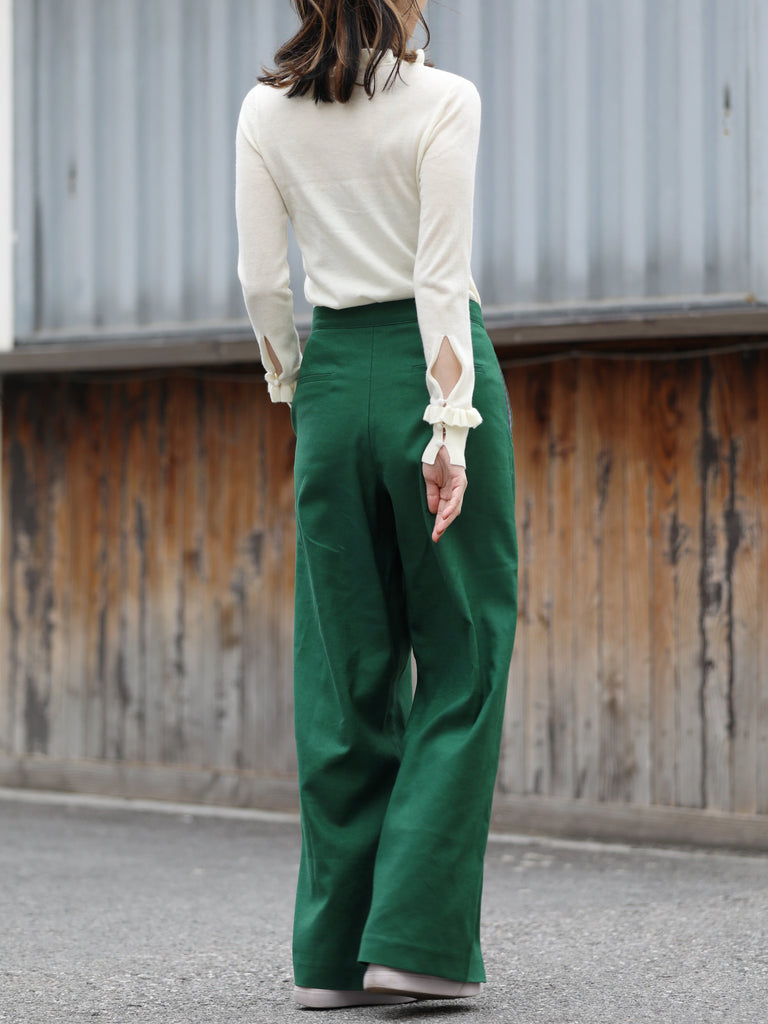Forest Green Pleated Front Wide Leg Trousers