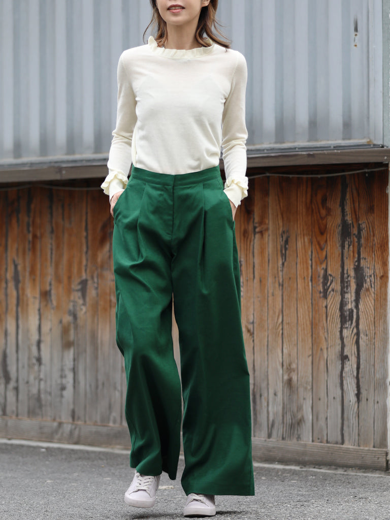 Creamy White Ruffle Trim Button Cuff Cashmere Wool Knit Jumper