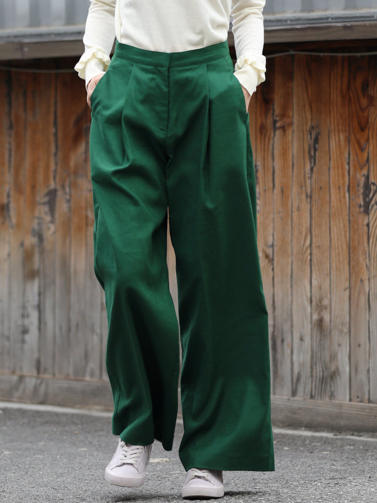 Forest Green Pleated Front Wide Leg Trousers