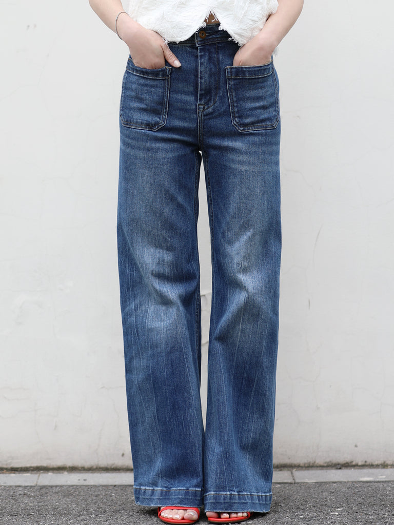 Washed Blue Front Pocket Detail Leg-Lengthening Jeans