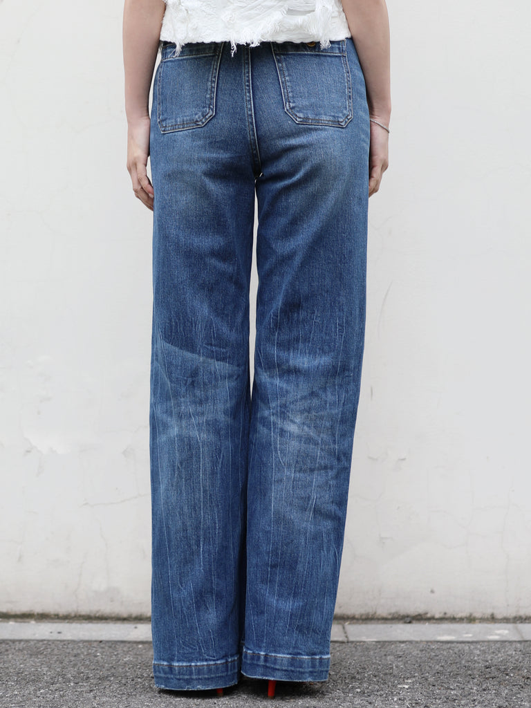 Washed Blue Front Pocket Detail Leg-Lengthening Jeans
