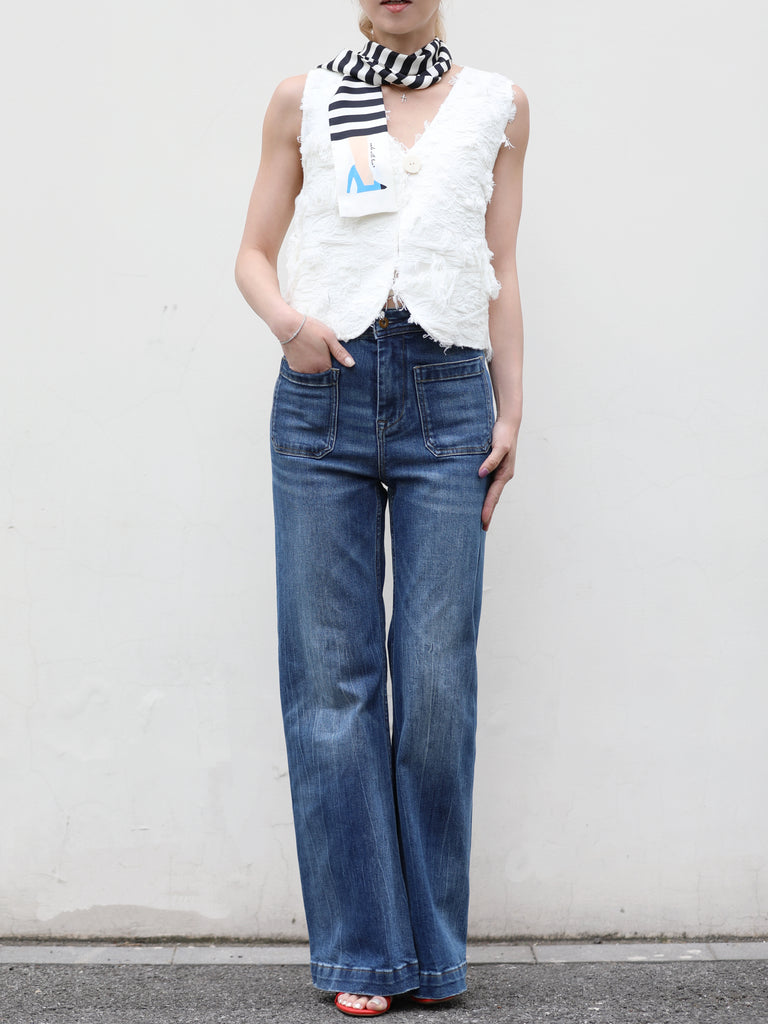 Washed Blue Front Pocket Detail Leg-Lengthening Jeans