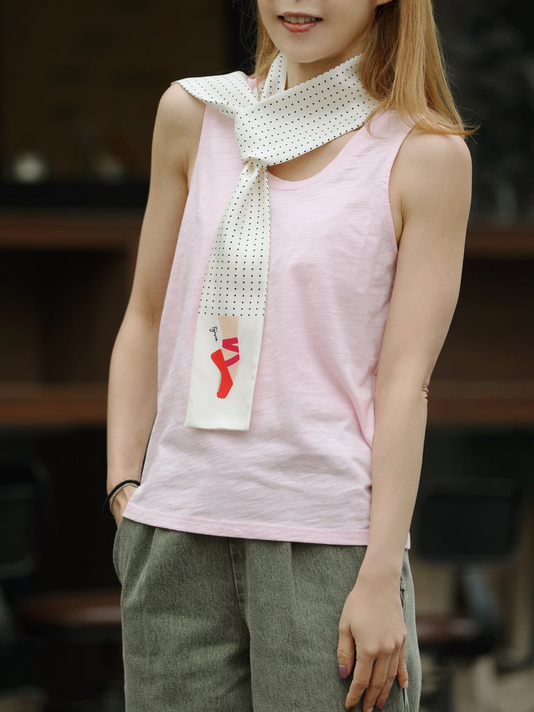 〔 T Y N V I E 〕Exclusive Polka Dot Illustrated Ballet Flat Twilly Silk Scarf
