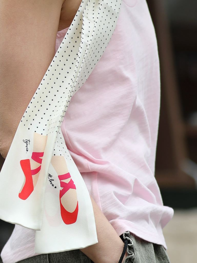 〔 T Y N V I E 〕Exclusive Polka Dot Illustrated Ballet Flat Twilly Silk Scarf