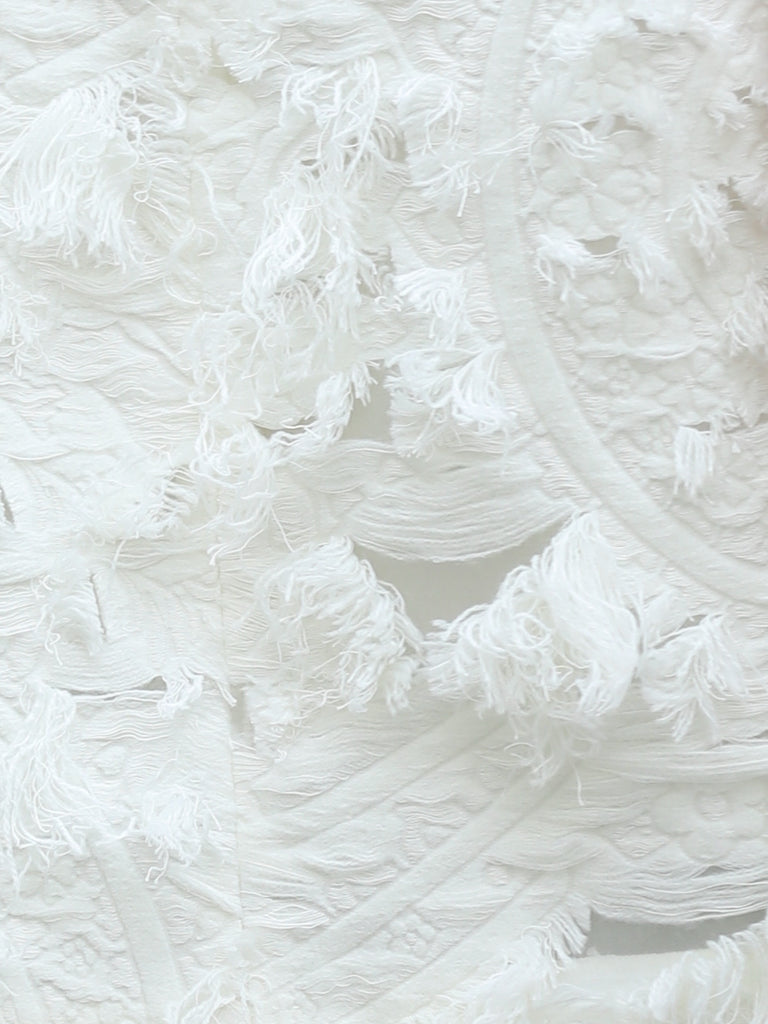 White Textured Fringe V-Neck Button Front Lined Waistcoat