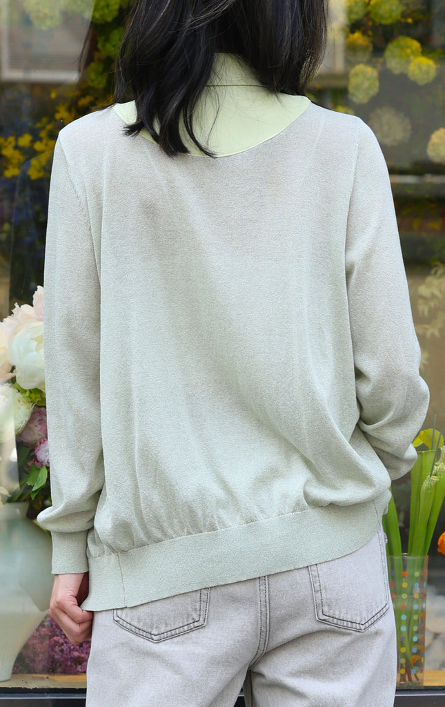 Green Lightweight Chiffon-Knit Contrast Blazer Cardigan