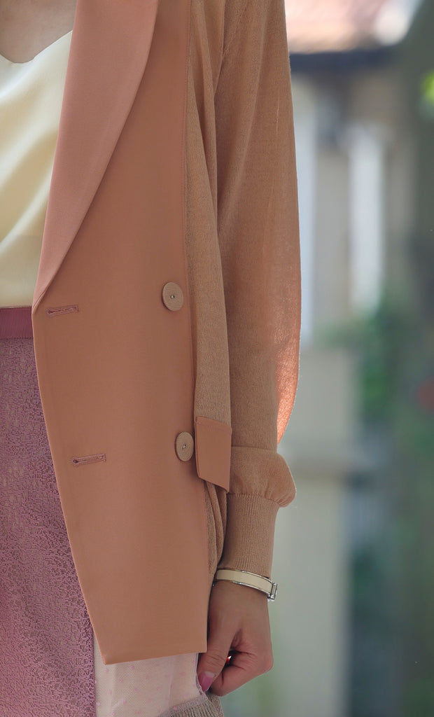 Pink Lightweight Chiffon-Knit Contrast Blazer Cardigan