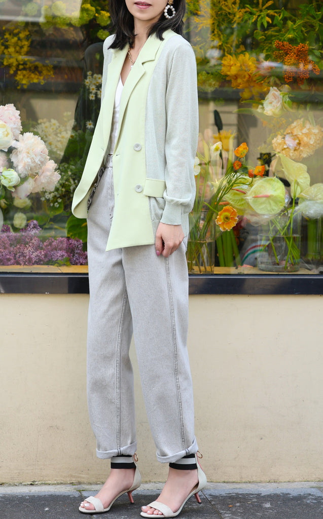 Green Lightweight Chiffon-Knit Contrast Blazer Cardigan