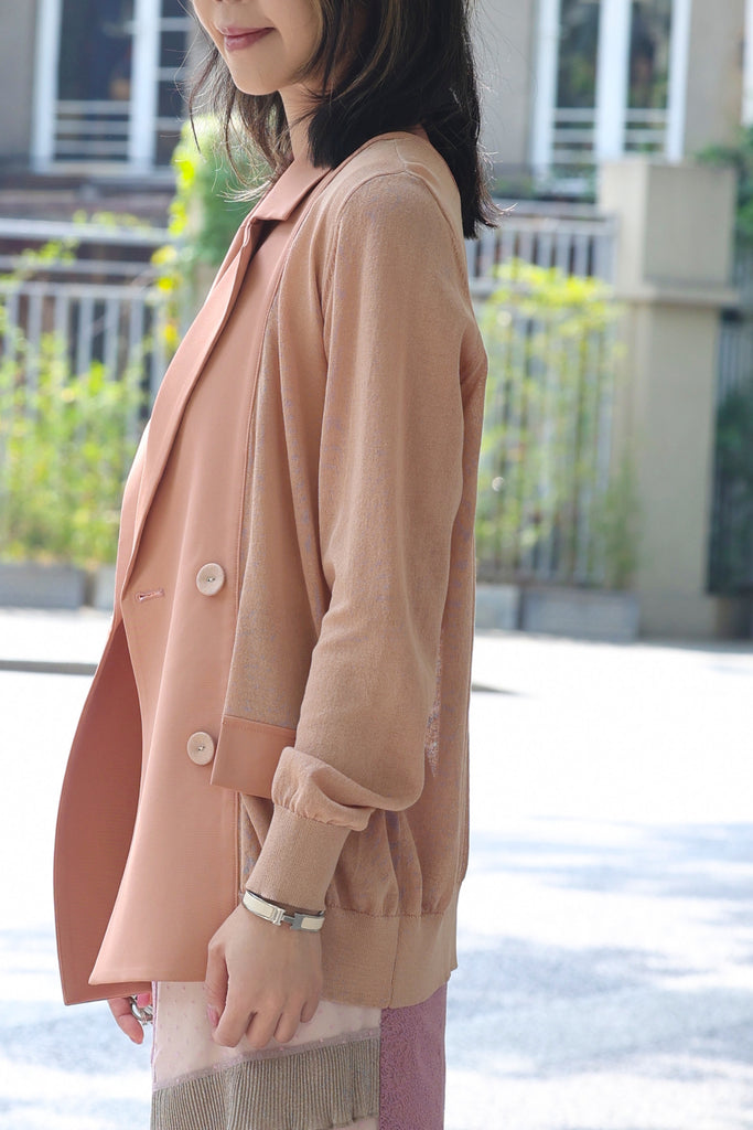 Pink Lightweight Chiffon-Knit Contrast Blazer Cardigan