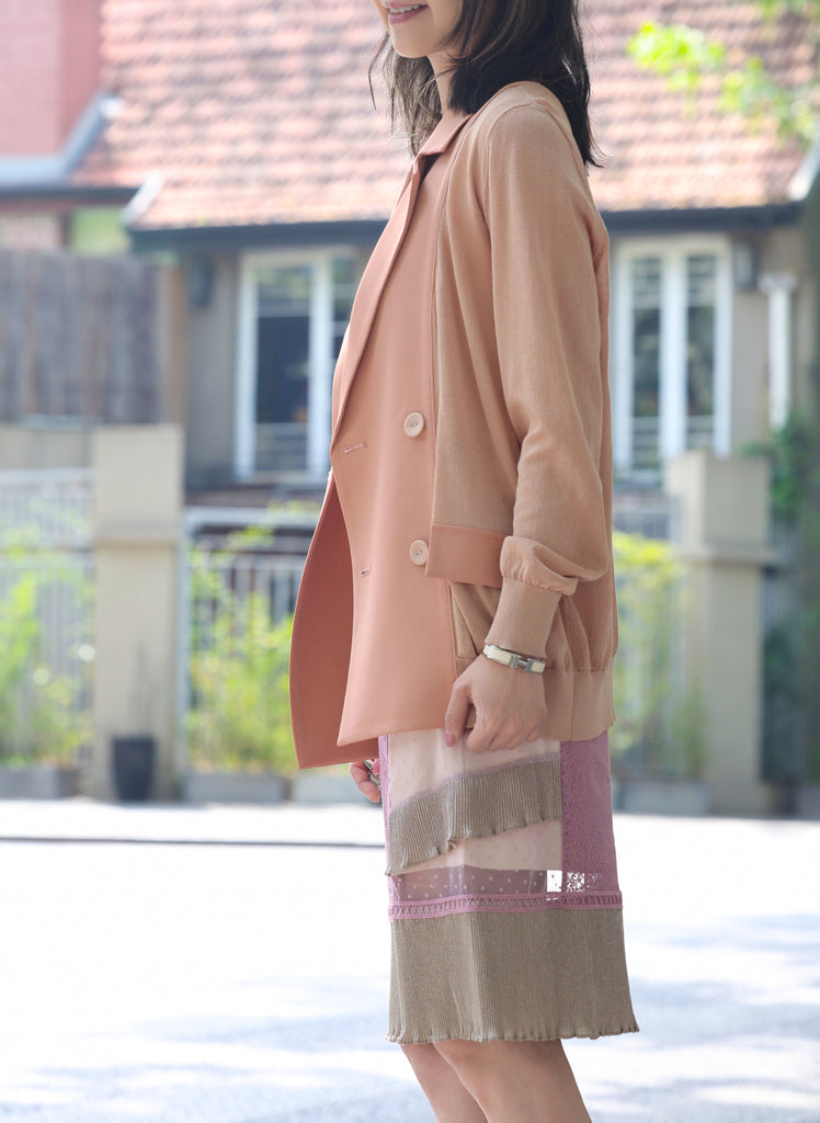 Pink Lightweight Chiffon-Knit Contrast Blazer Cardigan